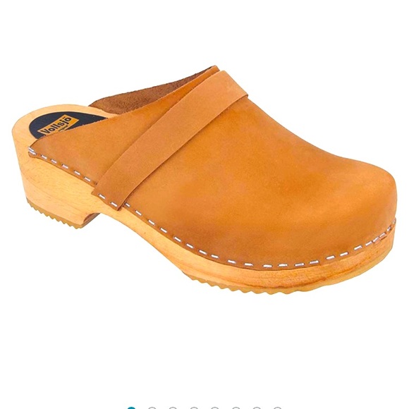 Vollsjo Swedish Brown Camel Suede Leather Wooden Clogs Slip On Mules Retro Boho - Picture 3 of 16
